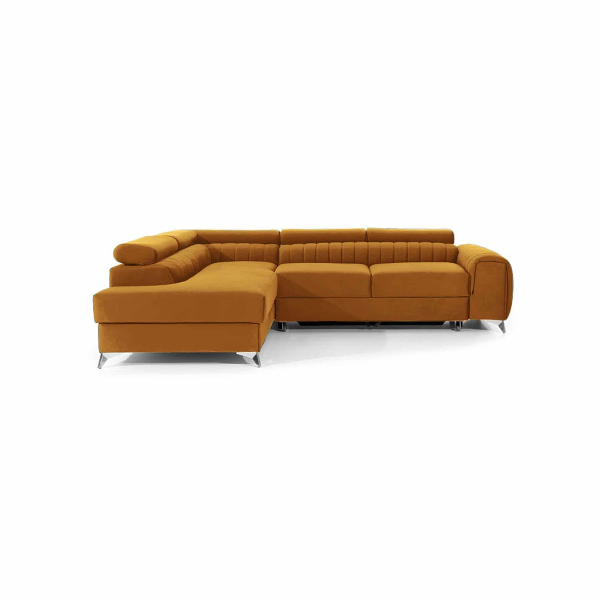 ECKSOFA mit Schlaffunktion und Bettkasten, wasserabweisender Monolith-Stoff - Gelb/Silberfarben, Textil/Metall (275/205cm) - Eltap