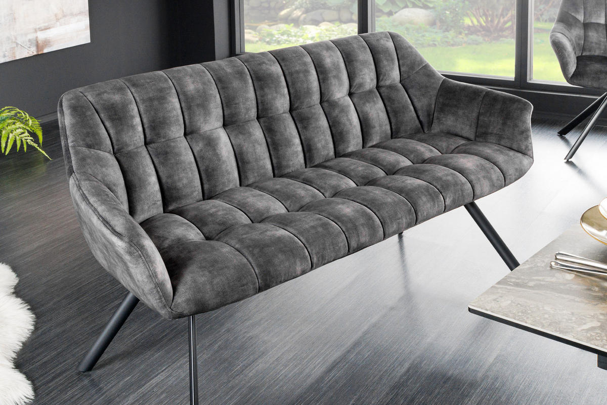 SITZBANK PAPILLON Samt Grau 165 cm - Schwarz/Grau, Textil/Metall (165/85/65cm) - riess-ambiente