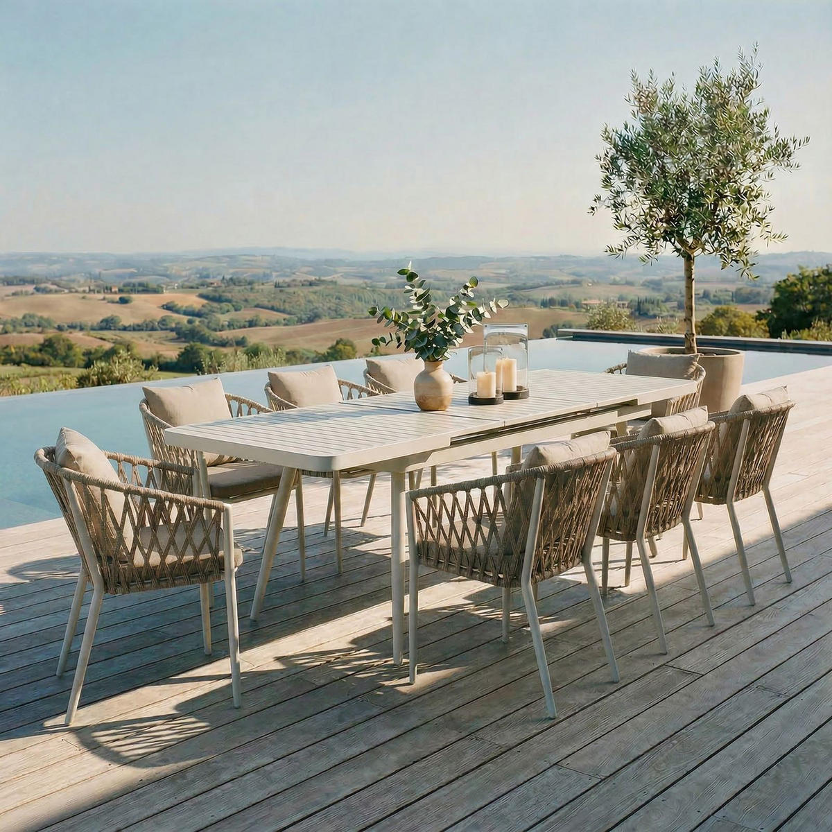 GARTENMÖBEL SET SUNNY 9ER SET BEIGE, WEISS - Beige, Metall - IDIMEX