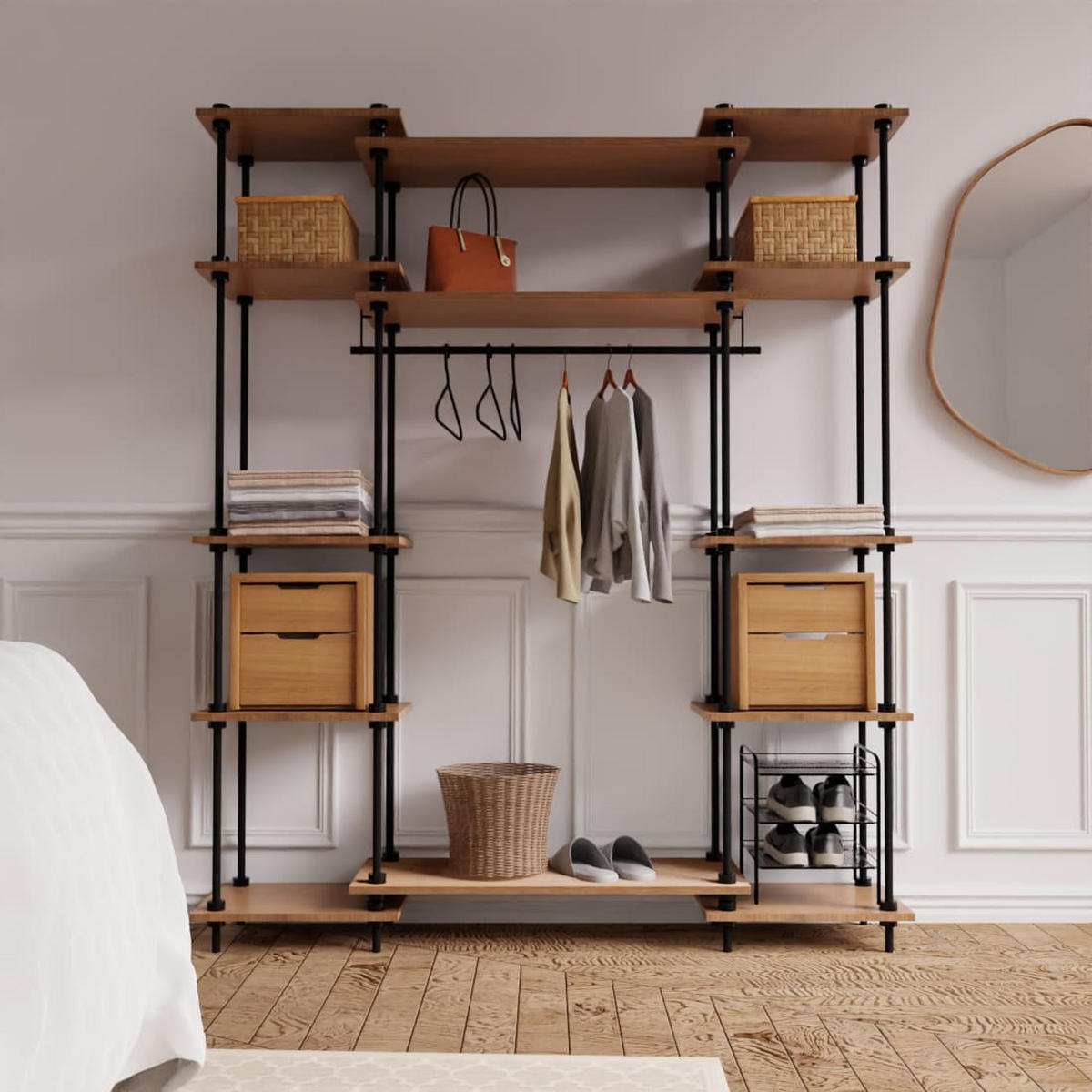 REGALSYSTEM Wandergal mit Kleiderschrank - Eiche San Remo, Metall (151/185/35cm) - AR Shelving