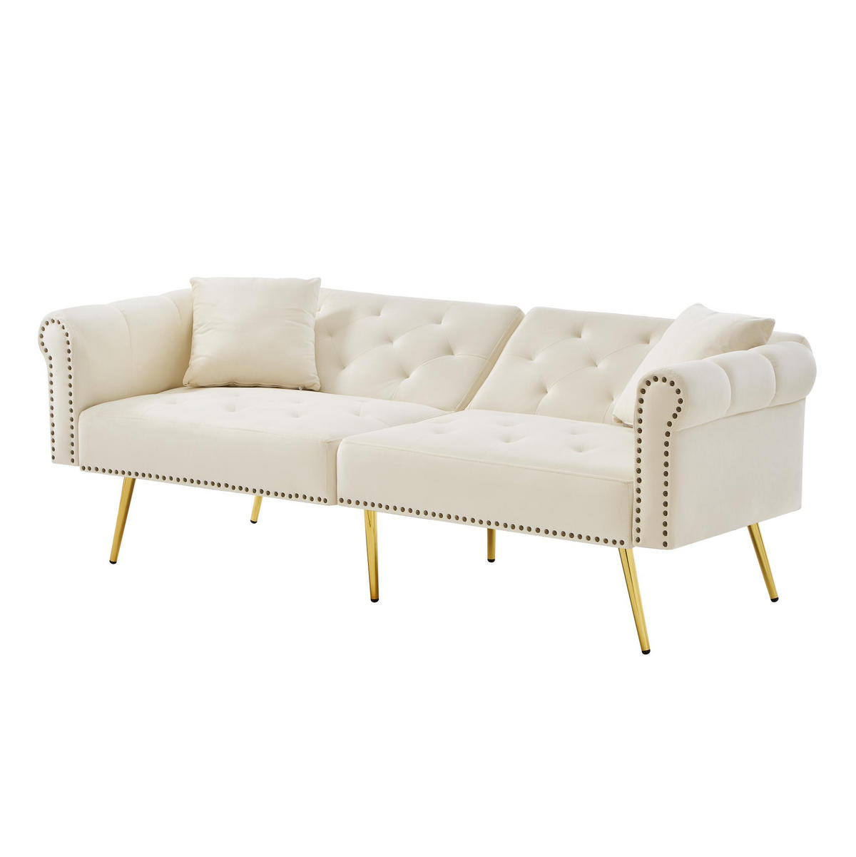 SCHLAFSOFA 2-Sitzer mit verstellbarer Rückenlehne Samt Beige 147/85/41 cm - Beige, Kunststoff (173/70/75cm) - OKWISH