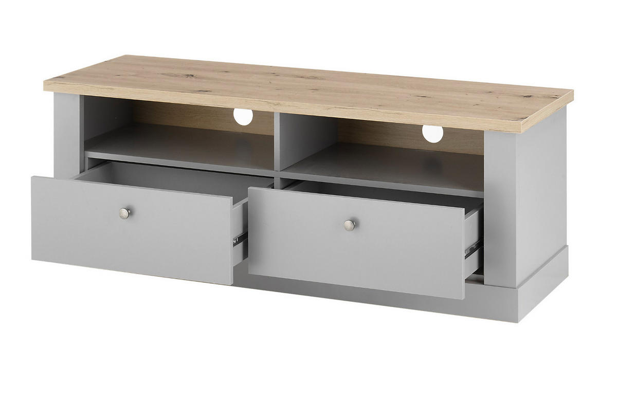 TV-LOWBOARD grau, Artisan Eiche Landhaus 132 cm, TV Unterteil mit Schubladen - Silberfarben/Eiche Artisan, Holzwerkstoff/Metall (132/48/44cm) - Furn.Design