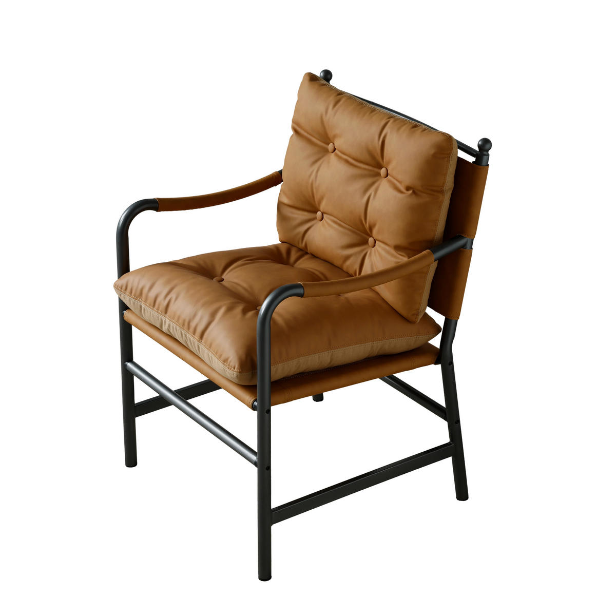 SESSEL PU-Leder mit schwarzem Metallrahmen, DE-42431, Braun - Braun, Metall (62/90/60cm) - ComfortXL
