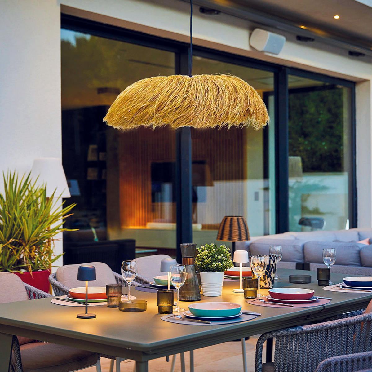 HAVANA D75CM 5M netzbetriebene Pendelleuchte - Beige, Naturmaterialien (75/75/22cm) - Lumisky