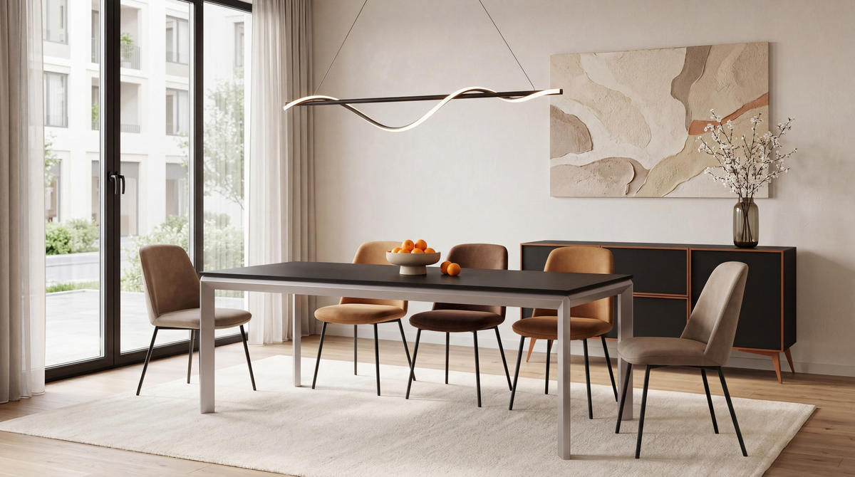 ESSTISCH Elan rechteckig ausziehbar verlängerbar mit Schwarzen Metallbeinen, Schwarz 160-250/90/76 cm - Kaschmir/Schwarz, Holzwerkstoff/Metall (90/250/76cm) - WFL GROUP