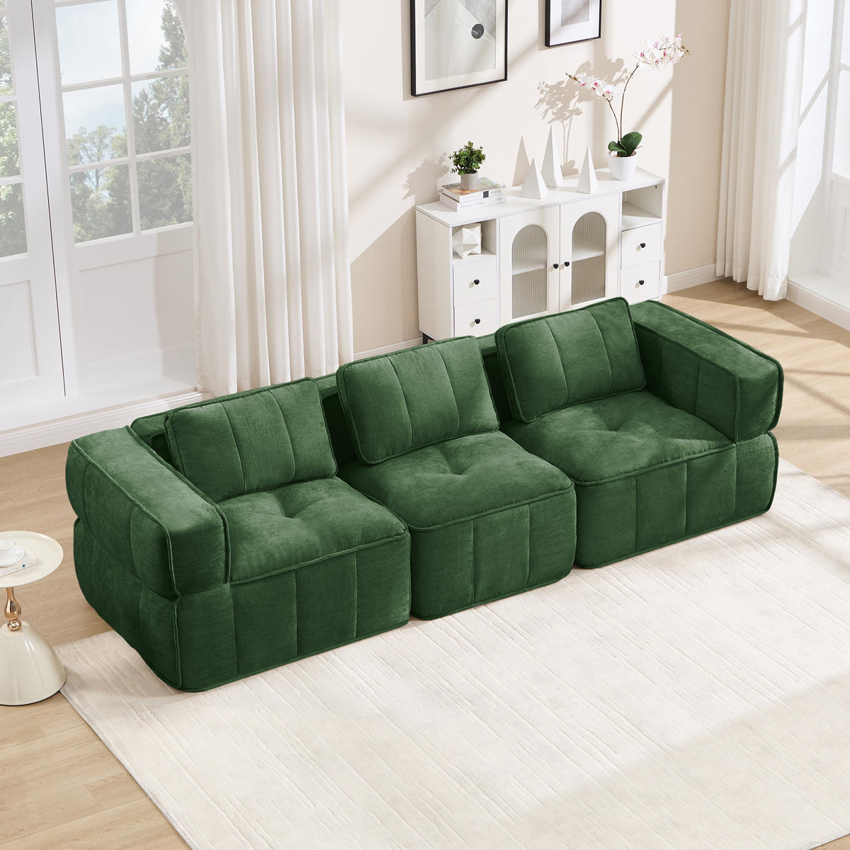 3-SITZER-SOFA DE-34428 mit stützenloses Design Grün - Grün, Textil (93/67/271cm) - ComfortXL