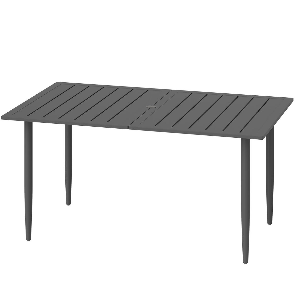 GARTENTISCH DE-07277 mit Schirmloch und Lattendesign Schwarz - Schwarz, Metall (150/90/73cm) - ComfortXL