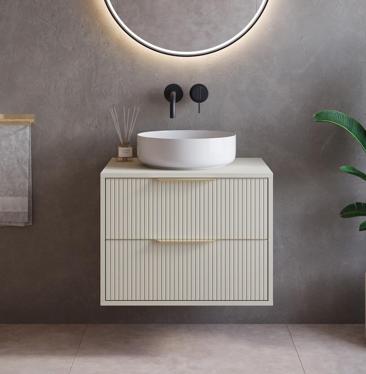 WASCHBECKENUNTERSCHRANK Rimini 2 Schubladen Cashmere - 60 x 46 x 46 cm - Kaschmir, Holz (60/46/46cm) - Badplaats