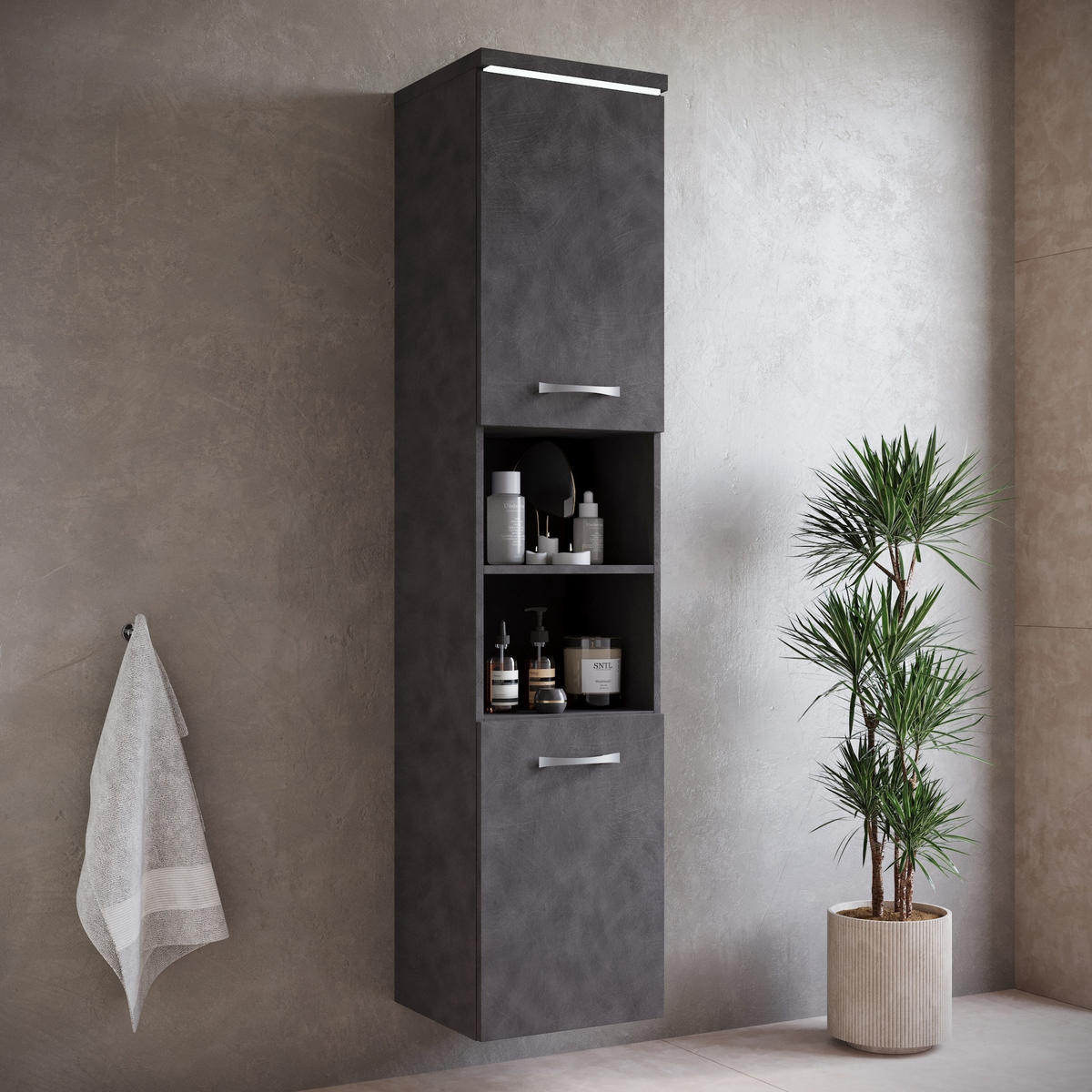 BADEZIMMERSCHRANK Paso mit 2 Türen Dunkel Grau - 35 x 35 x 160 cm - Grau, Holz (35/160/35cm) - Badplaats