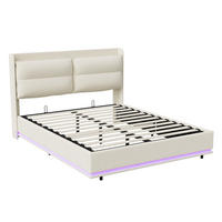 POLSTERBETT 160x200 cm, Beige, LED-Beleuchtung und USB & Typ-c - Beige, Textil/Metall (160/200cm)