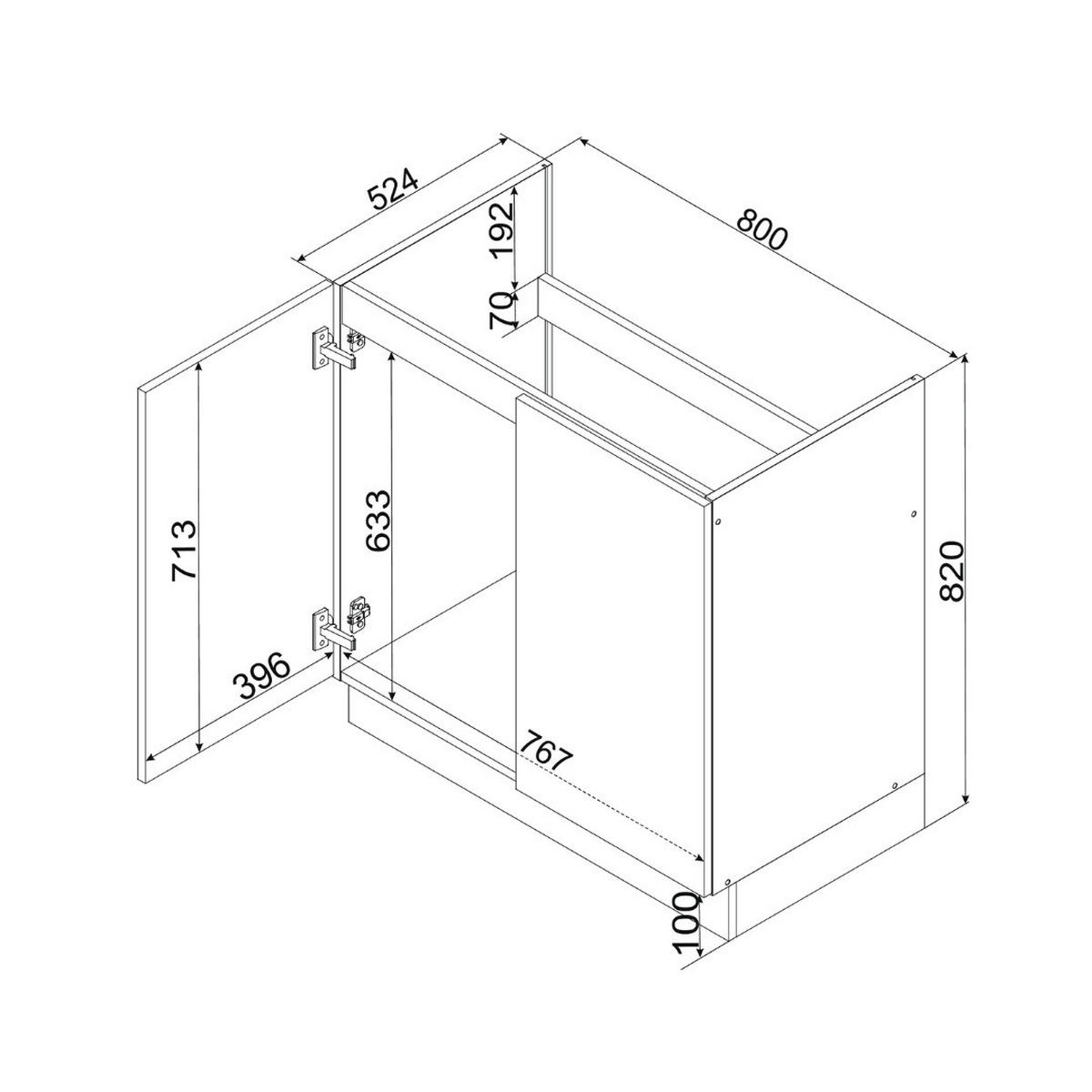 SPÜLENUNTERSCHRANK D80ZL P/L - KENDRO - Praktische Küchenlösung - Weiß, Holz/Metall (80/82/52.4cm) - ROYAL24_MARKT