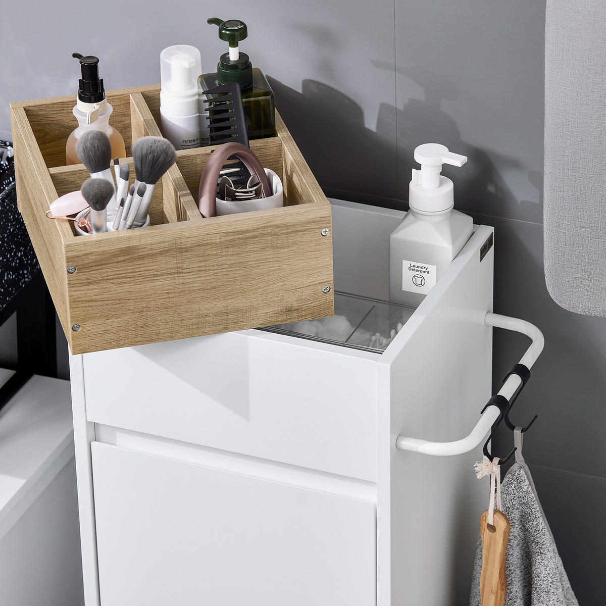 WÄSCHESCHRANK Weiß - Weiß, Holzwerkstoff (35/90/30cm) - SoBuy