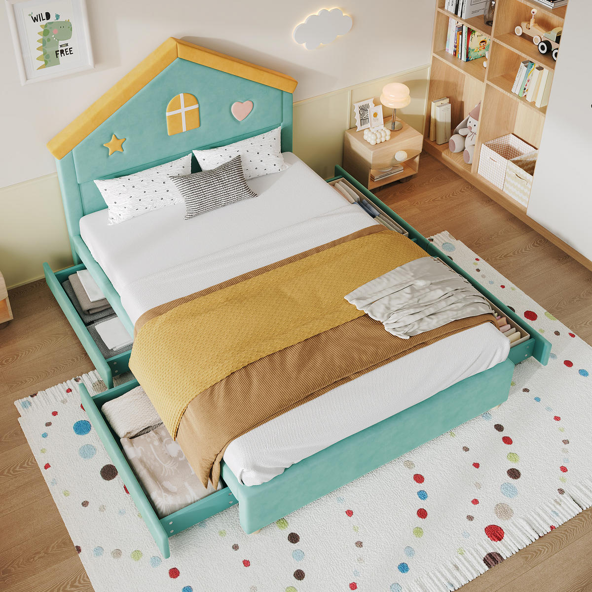 KINDERBETT 140/200 cm Blaugrün - Blau/Grün, Textil