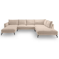 SOFA beige Cord-Stoff 202 x 361 cm, Wohnlandschaft U-Form - Beige/Schwarz, Holz/Textil (361/87/202cm) - Inn.Furn
