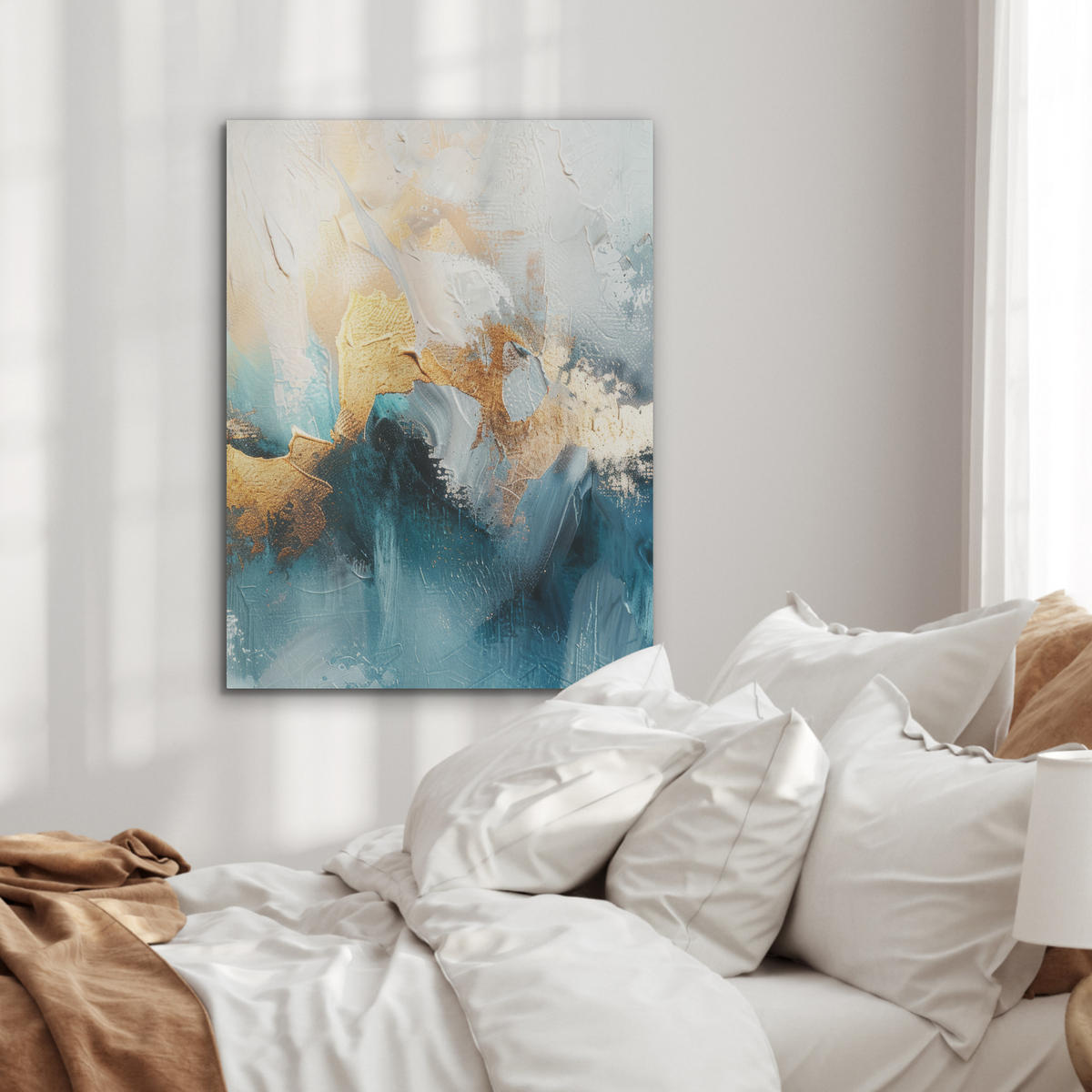 AKUSTIKPANEEL Abstrakt - Kunst - Gold - Blau 60x80 cm - Petrol, Textil (60/0.9/80cm) - MuchoWow