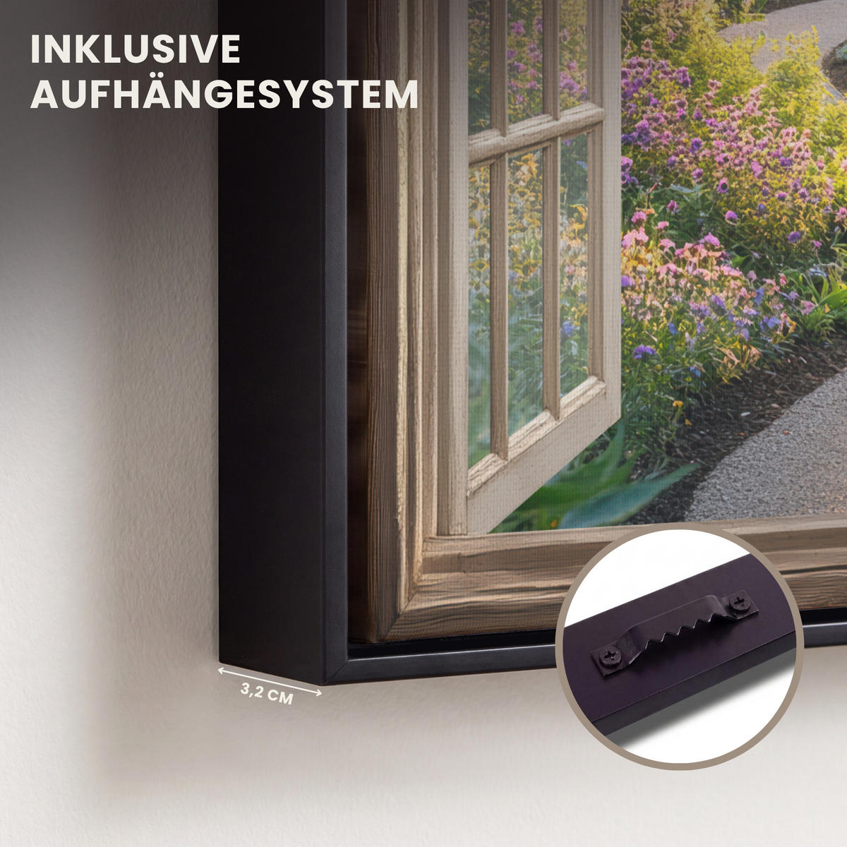 LEINWAND Bilder mit Rahmen - Aussicht - Blumen - Natur - Sonne - Weg - 20x20 - Hellgelb, Textil (20/20cm) - MuchoWow