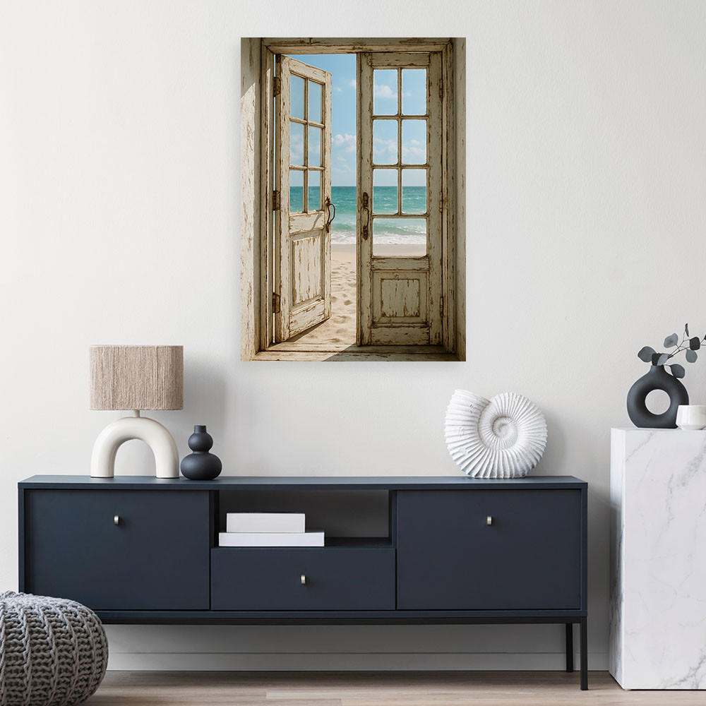 LEINWANDBILD Shabby Chic Blick auf den Strand 80x120cm - Grau, Textil (80/120cm) - Feeby