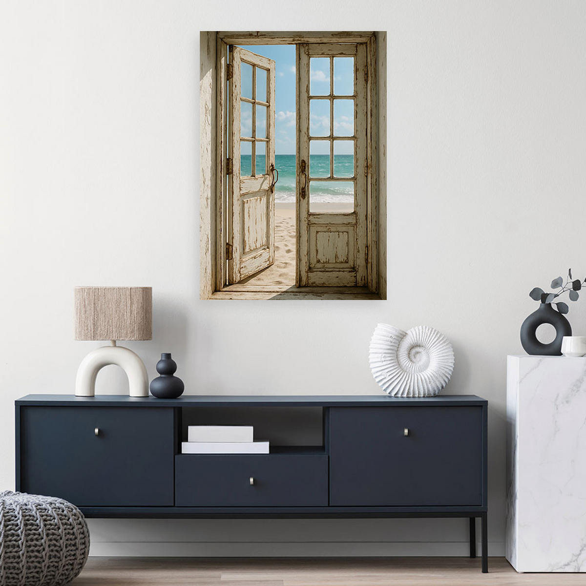 LEINWANDBILD Shabby Chic Blick auf den Strand 80x120cm - Grau, Textil (80/120cm) - Feeby