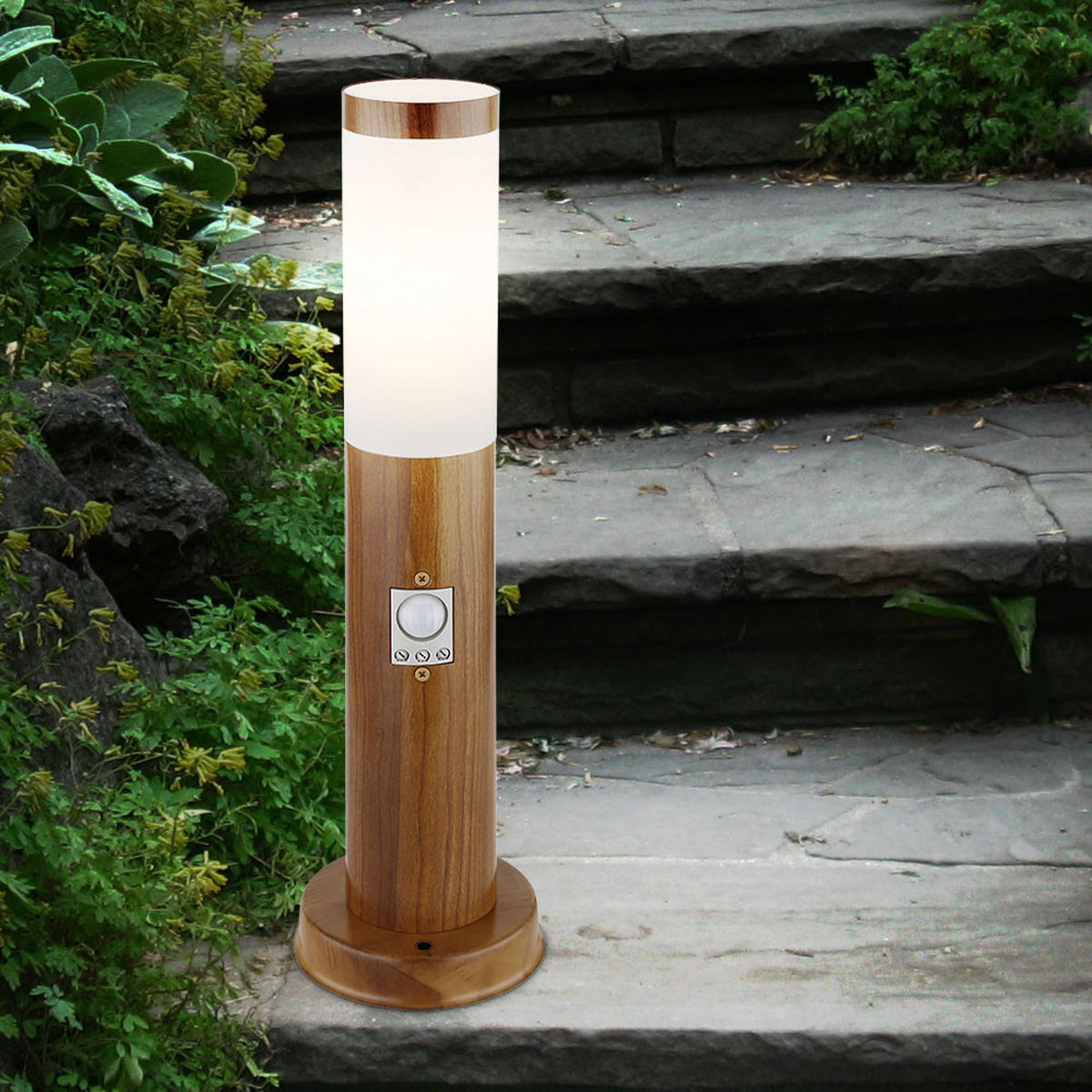 LED AUSSENLEUCHTE BOSTON Holzoptik Braun - Braun, Metall (12.7/12.7/45cm) - Globo Lighting