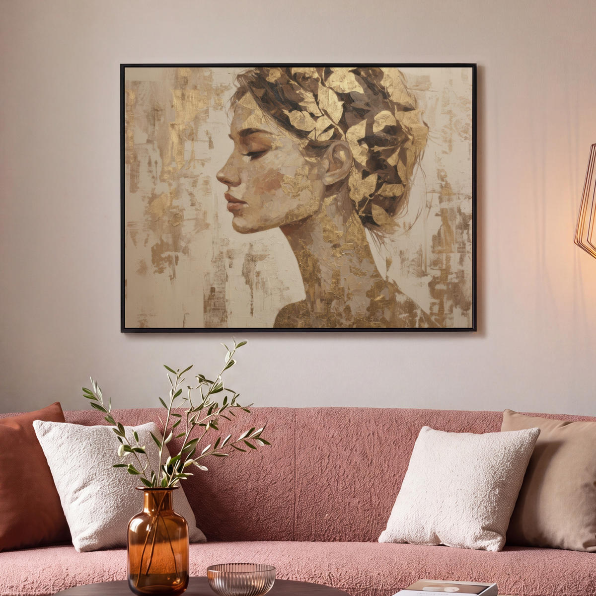 LEINWAND Bilder mit Rahmen - Frau - Gold - Abstrakt - Textur - 100x70 - Goldfarben, Textil (100/70cm) - MuchoWow