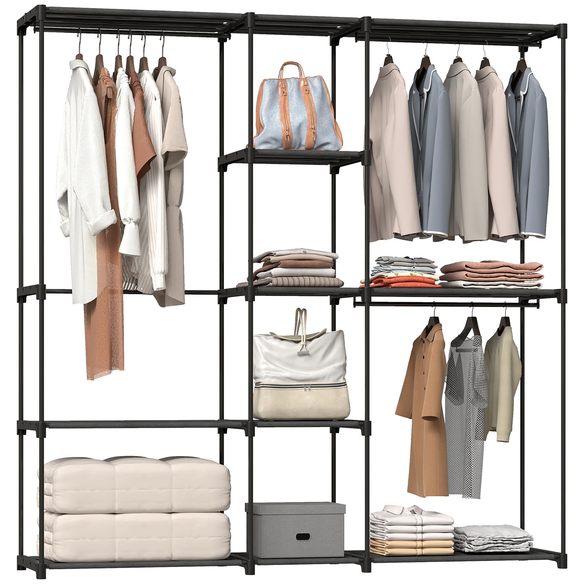 KLEIDERSCHRANK DE-09594 Schwarz - Schwarz, Metall (182/185/43cm) - ComfortXL
