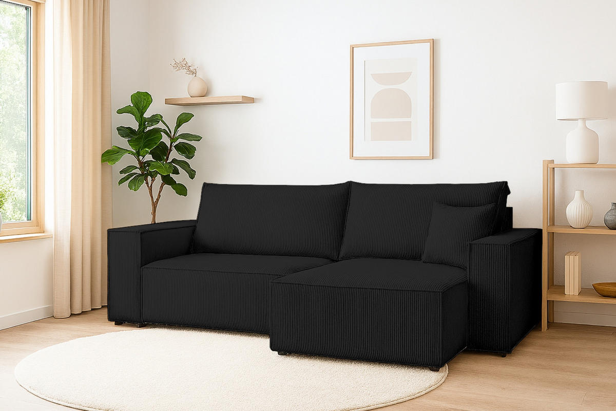 ECKSOFA MATT 255/153 cm rechts in Cord Schwarz - Schwarz, Holz/Holzwerkstoff (255/153cm) - Deine Möbel 24