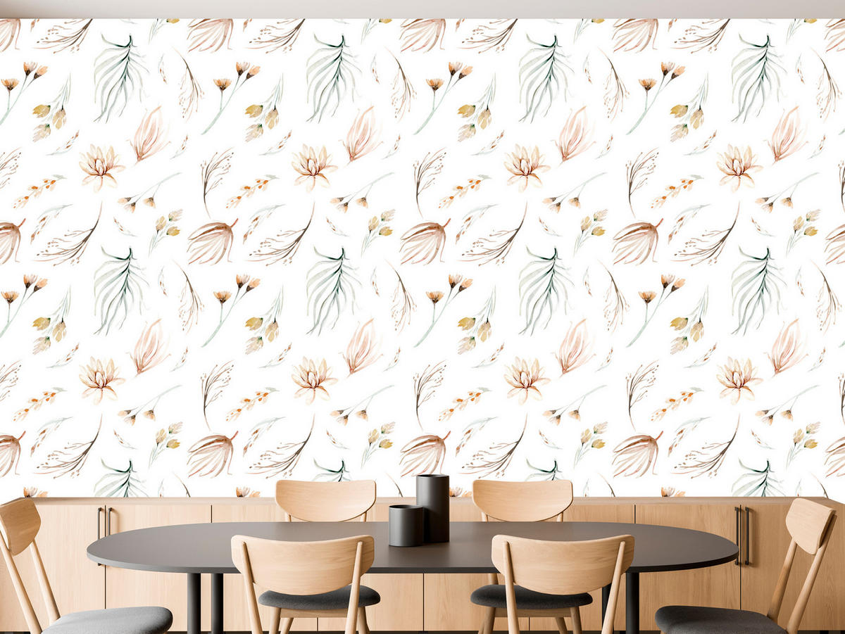 VLIESTAPETE Aquarell-Wildblumen – Beige, Weiß – 50x1000 cm - Beige/Weiß, Papier (50/1000cm) - Muralo