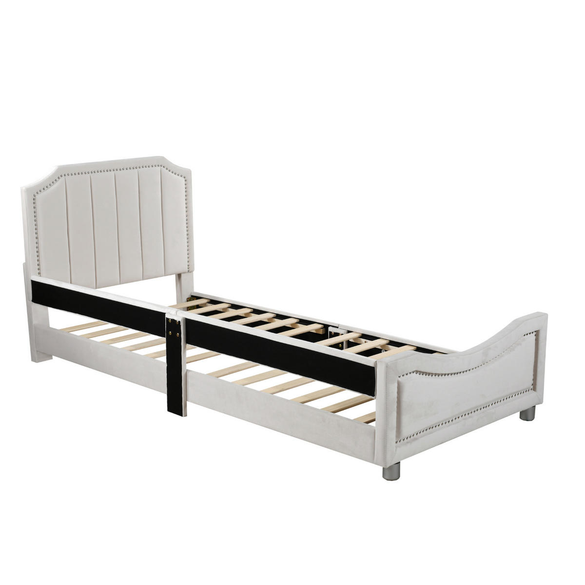 KINDEREINZELBETTEN aus Flanell 211x94,5x41,5 cm in Beige mit Rückenlehne - Beige, Holz (90/200cm) - Modfu