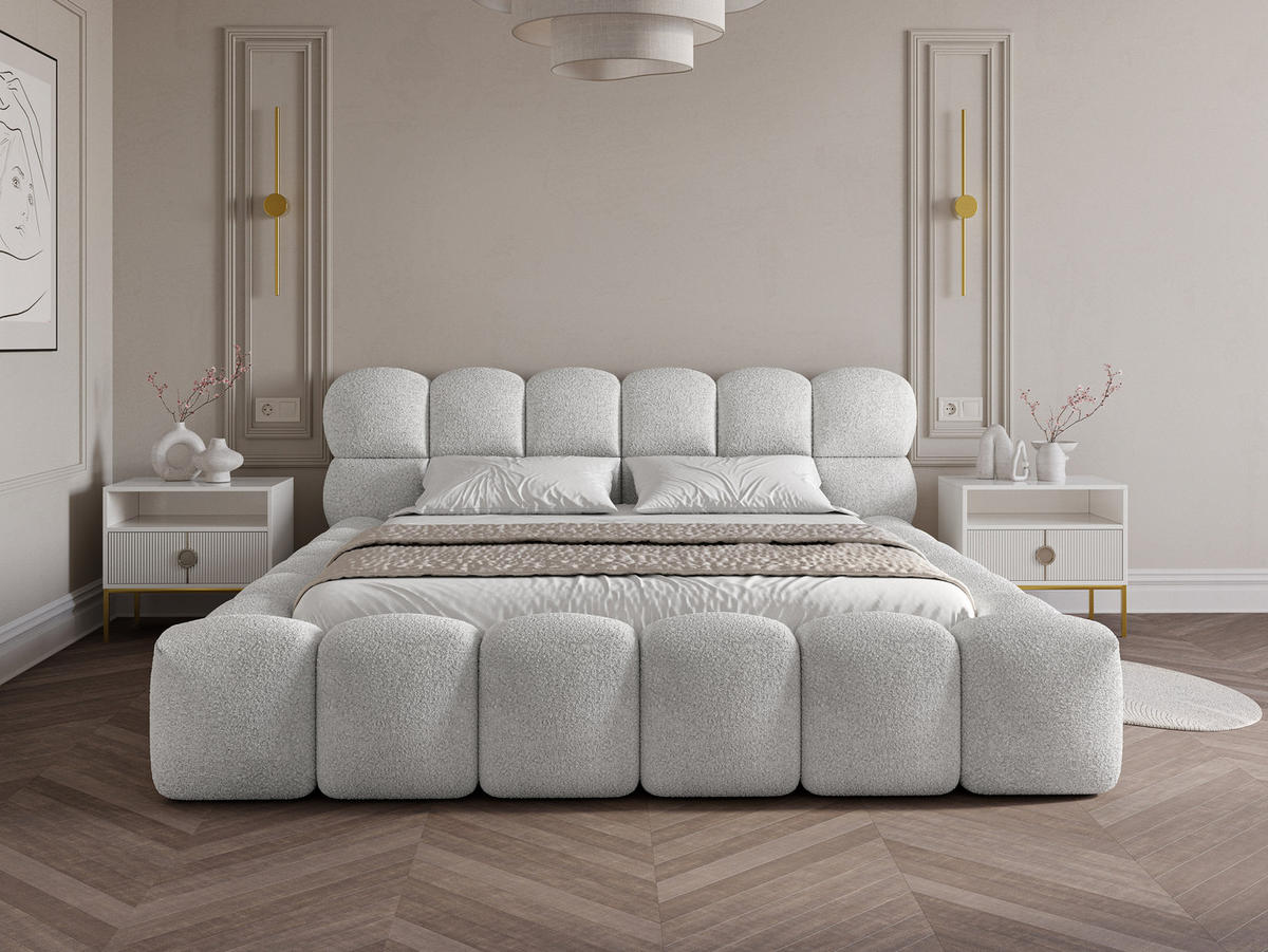 POLSTERBETT Mira 1 Creme 180/200 cm Boucle mit Bettkasten - Creme, Textil/Metall (180/200cm) - wonello