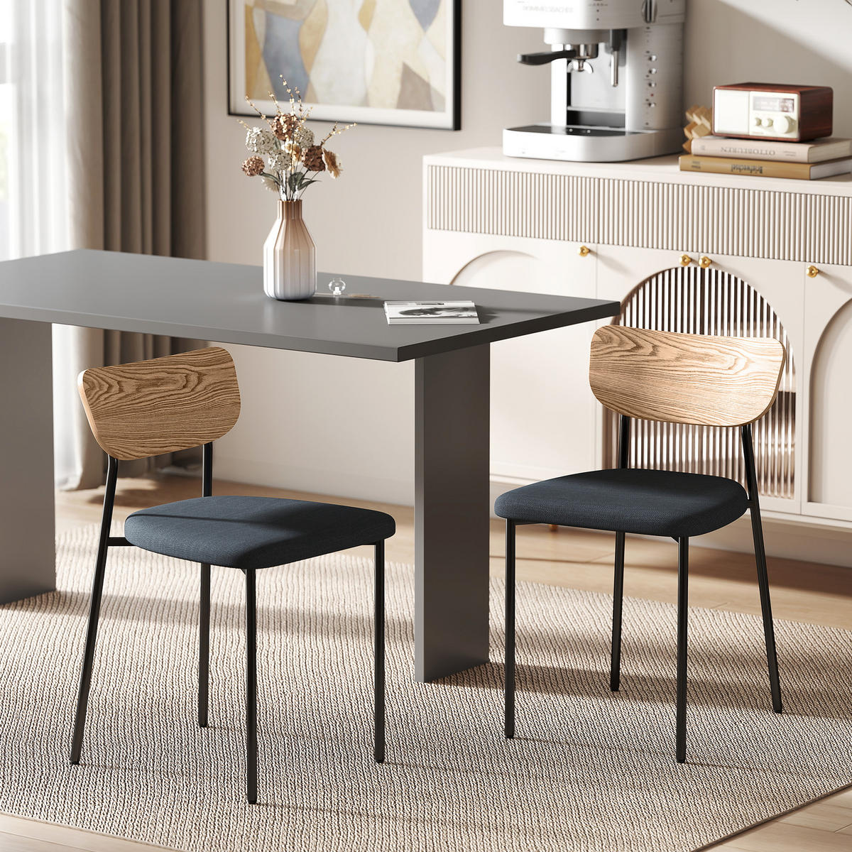 ESSZIMMERSTÜHLE 2er-Set Küchenstuhl mit Rückenlehne, Leinenoptik für Esstisch - Grau, Kunststoff (45/76/49cm) - HOMCOM