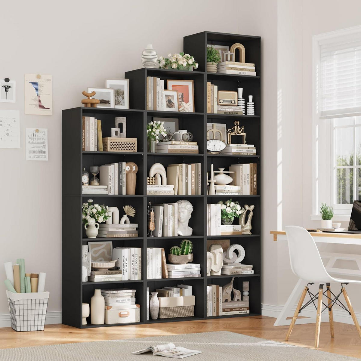 BÜCHERREGAL 220 cm Schwarz 7 Fächer - Schwarz, Holzwerkstoff (48/220/30cm)