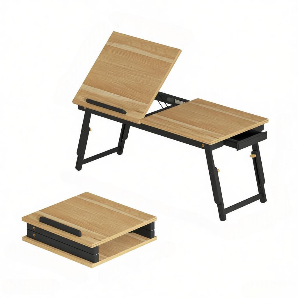 LAPTOPTISCH DE-37259 höhen- und neigbar mit Schublade Eiche/Schwarz - Eichefarben, Holzwerkstoff (83.5/33/34cm) - ComfortXL