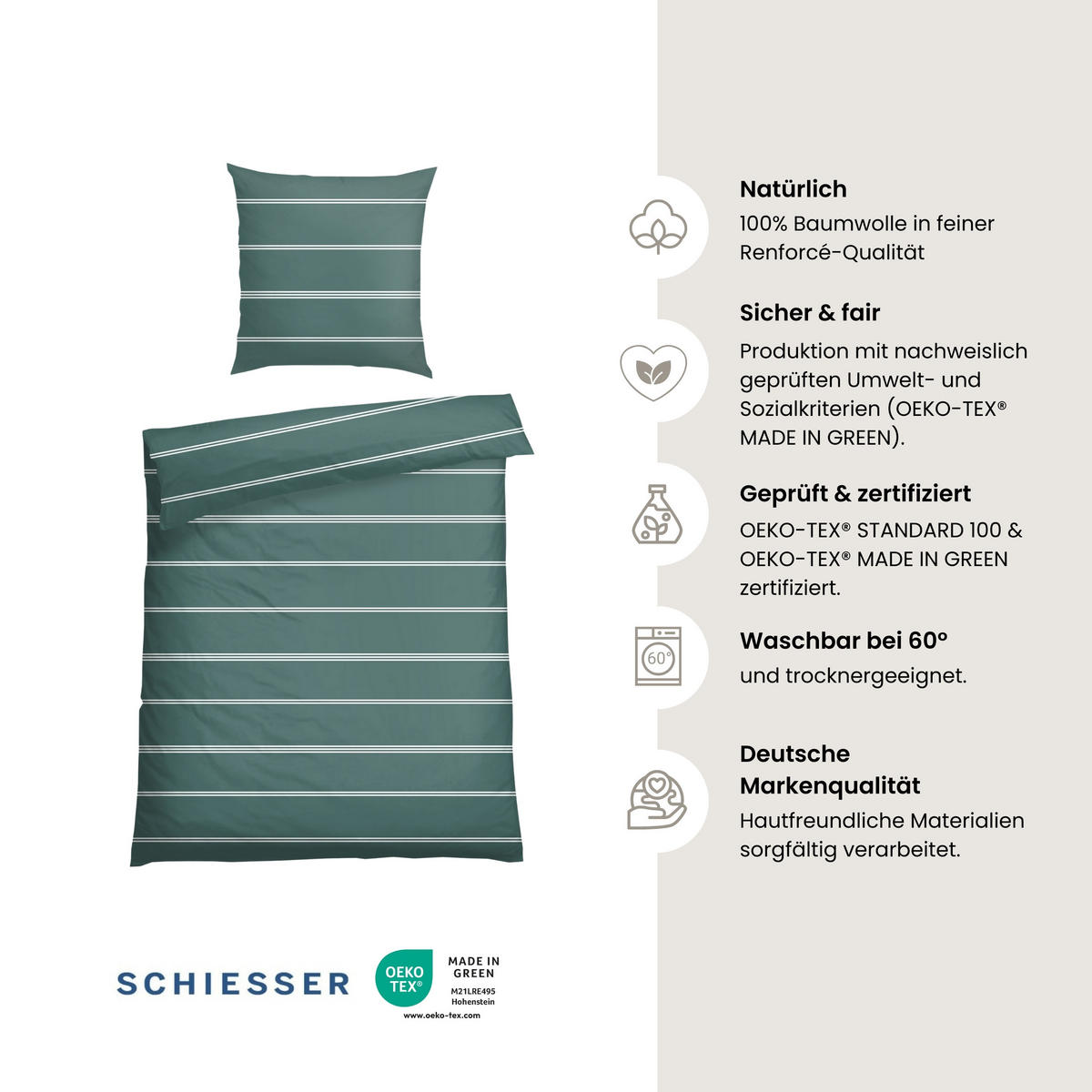 BETTWÄSCHESET Matteo - Renforcé - 2-teilig - 135 x 200 cm - Petrol - Petrol, Textil (135/200cm) - SCHIESSER