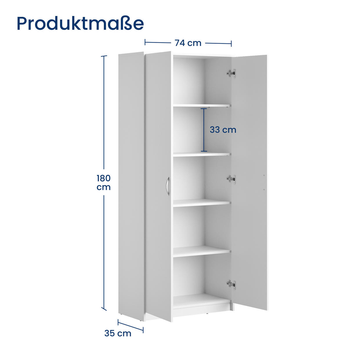 MEHRZWECKSCHRANK mit 5 Fächern und 2 Türen in Weiß - Weiß, Holzwerkstoff (74/180/35cm) - Home Collective