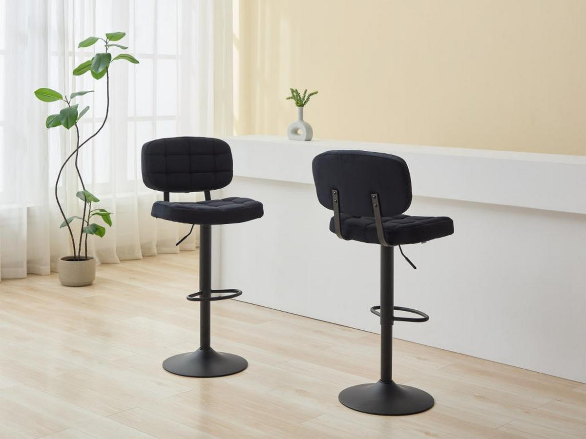 BARHOCKER 2er-Set höhenverstellbar - Samt & Metall - Schwarz - LINARA - Schwarz, Textil (49/114.5/49cm) - Vente-Unique