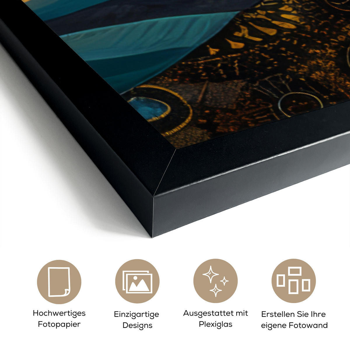 GERAHMTES BILD Baum - Mond - Blumen - Gold - Kunst 60x80 cm - Orange, Papier (60/80cm) - MuchoWow