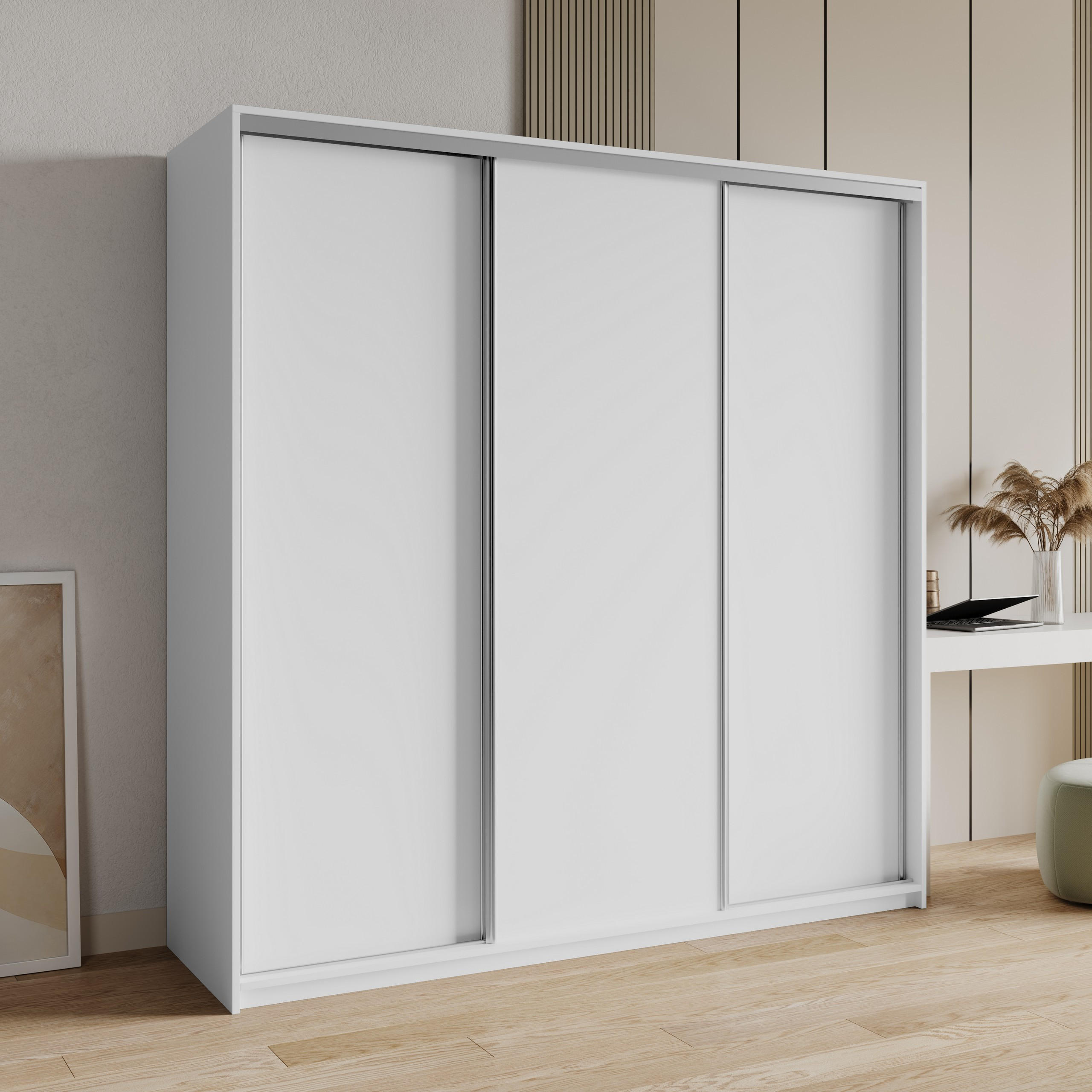 SCHWEBETÜRENSCHRANK NISSE 200/205/60 cm 3-türig Weiß - Weiß, Holzwerkstoff (200/205/60cm) - MASSENO