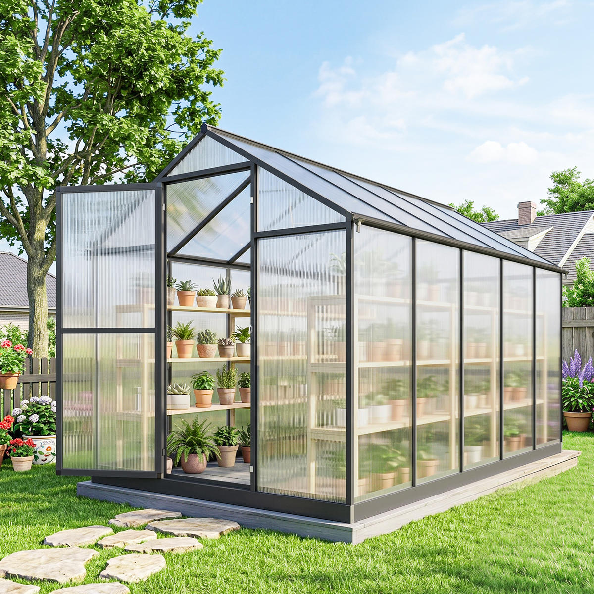 GEWÄCHSHAUS Transparent mit verstellbaren Fenstern 303x183x195 cm - Transparent, Kunststoff (303/195/183cm) - PANGIVO