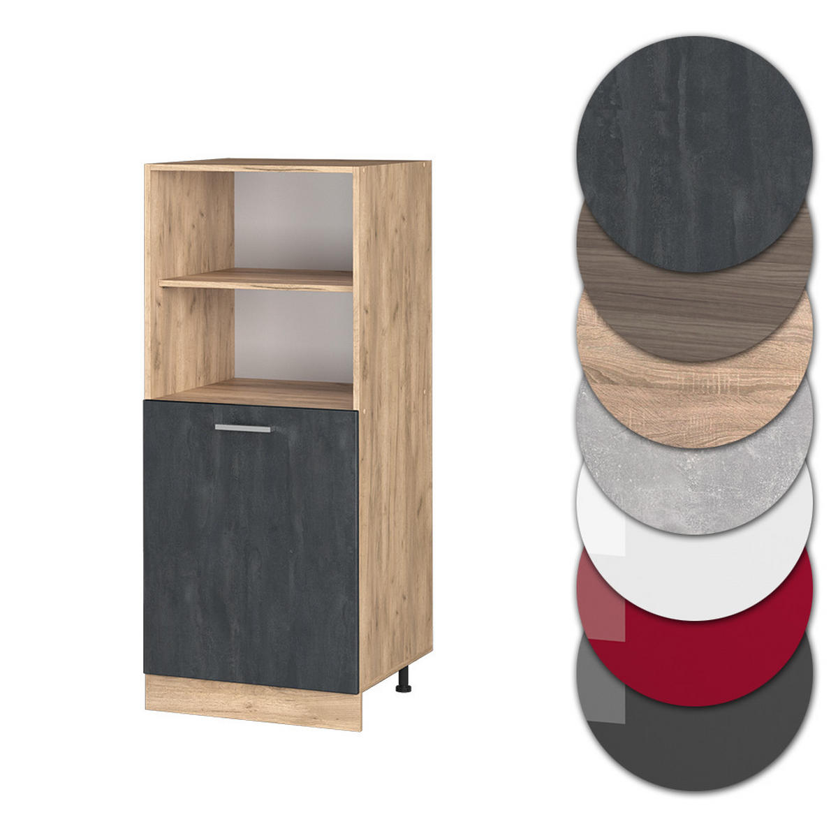 HERDUMBAUSCHRANK R-Line Schwarz Beton 60 cm - Honigeiche/Eiche Wotan, Holzwerkstoff (60/143/57cm) - Vicco
