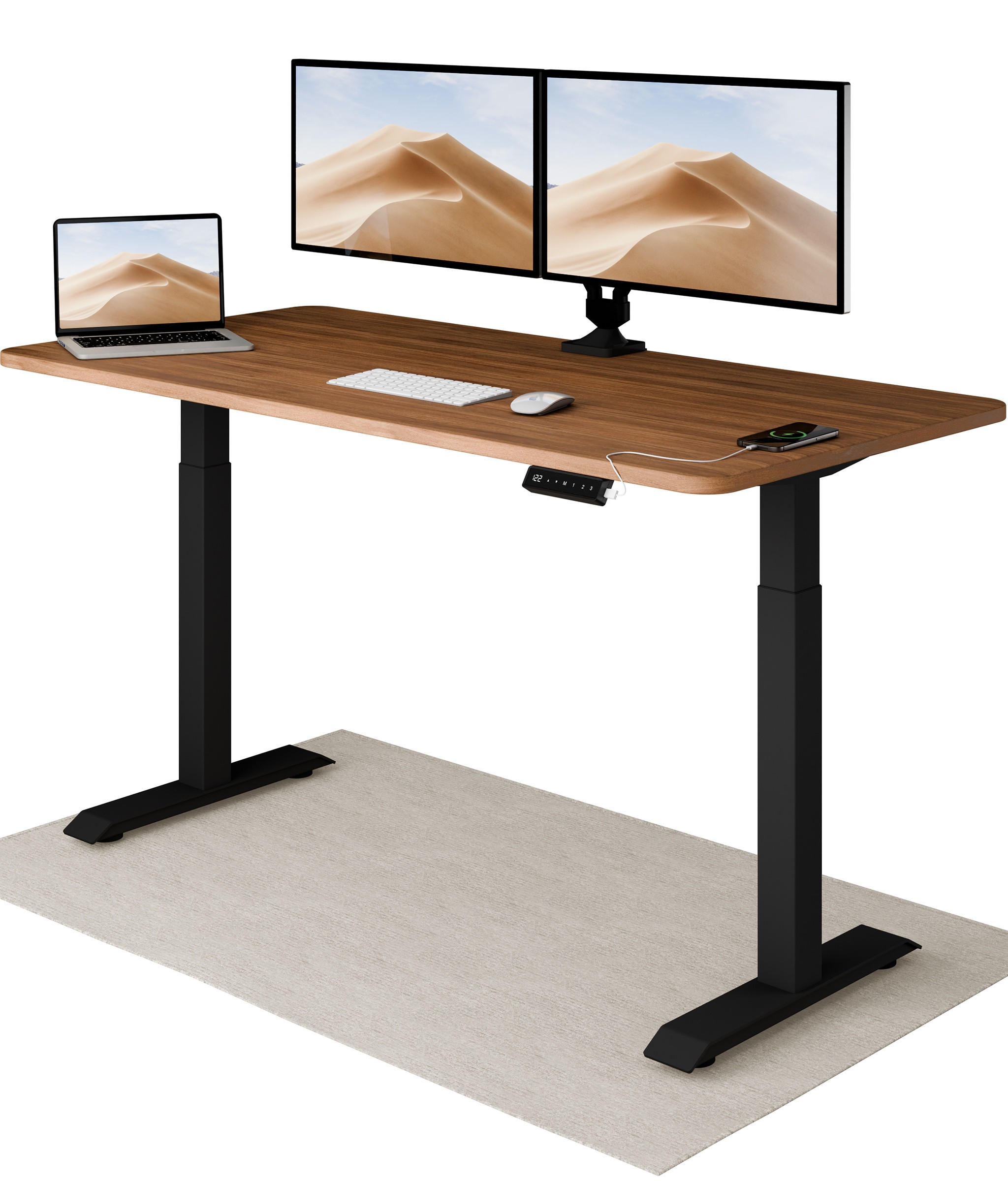 SCHREIBTISCH Elektrisch Höhenverstellbarer HomeOne 160x80cm Schwarz/Walnuss mit Memory-Funktion, Anti-Kollisions Technologie - Walnussfarben/Schwarz, Holzwerkstoff (80/160/72cm) - Desktronic