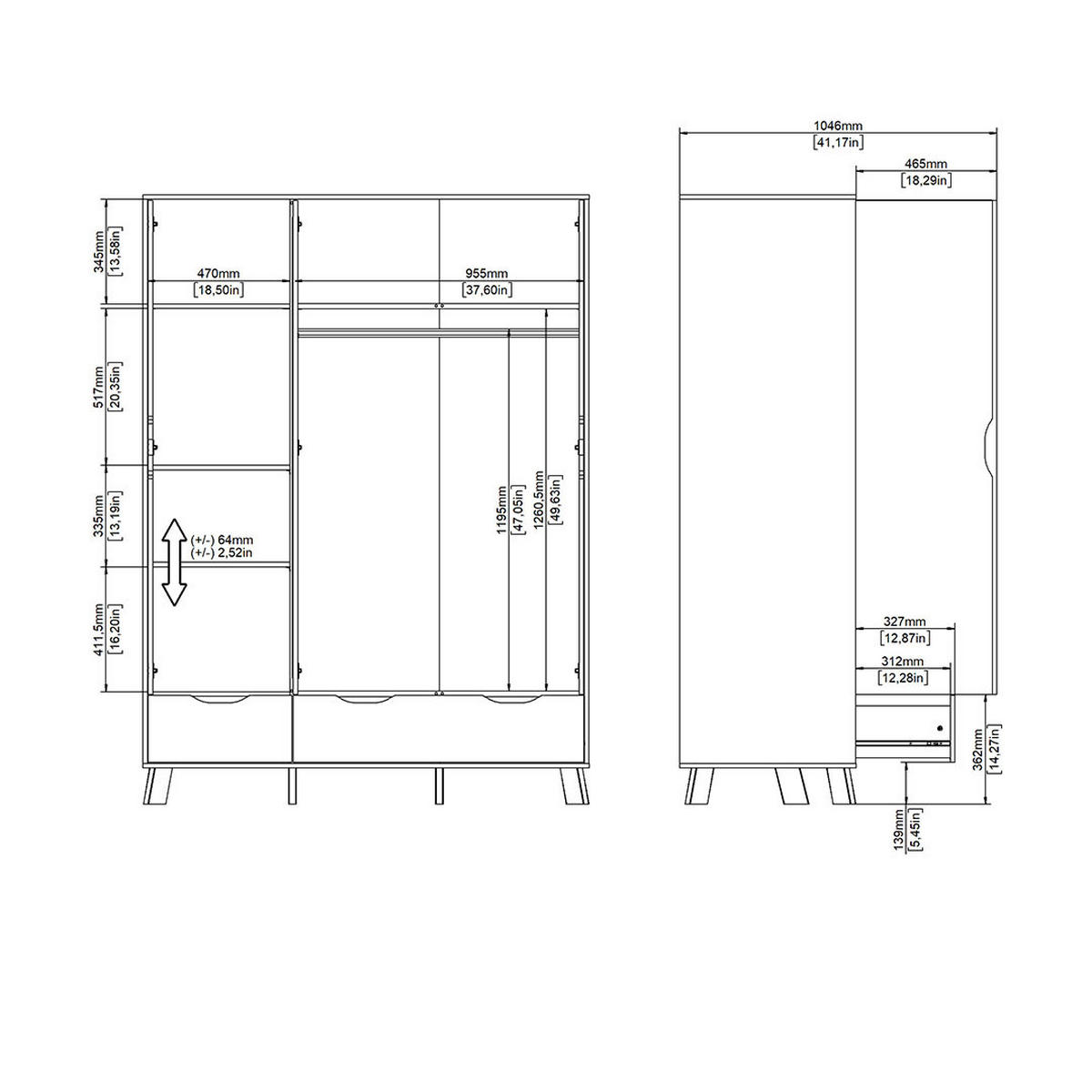 KLEIDERSCHRANK, Ikast, Eiche, Holzwerkstoff, 1498 x 59 x 201 cm - Eichefarben, Holzwerkstoff (1498/201/59cm) - ebuy24