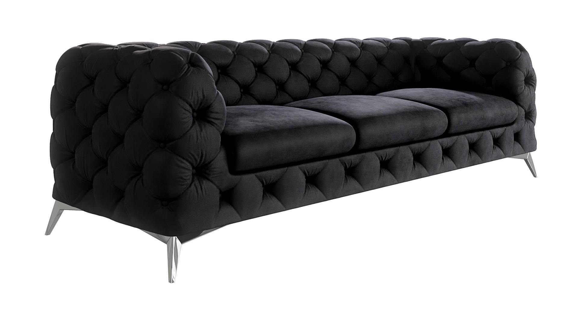 CHESTERFIELD-SOFA 3-Sitzer Laura Schwarz Samt - Silberfarben/Schwarz, Holz/Textil (243/75/100cm) - S-Style Möbel