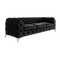 CHESTERFIELD-SOFA 3-Sitzer Laura Schwarz Samt - Silberfarben/Schwarz, Holz/Textil (243/75/100cm) - S-Style Möbel