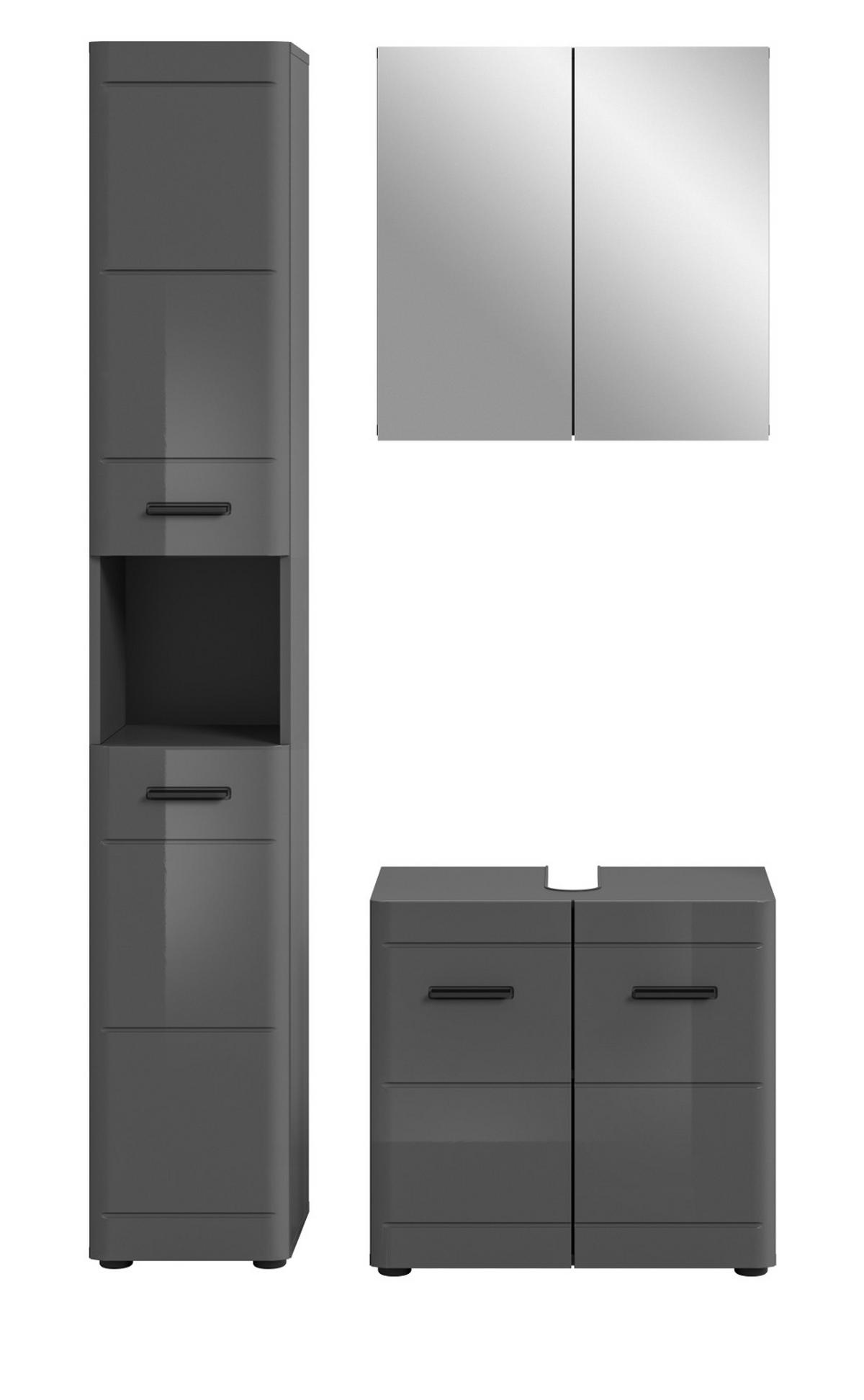 BADMÖBEL-SET grau Hochglanz 3-teilig, Komplettset mit Soft-Close - Grau, Glas/Holzwerkstoff (105/190/34cm) - Inn.Furn