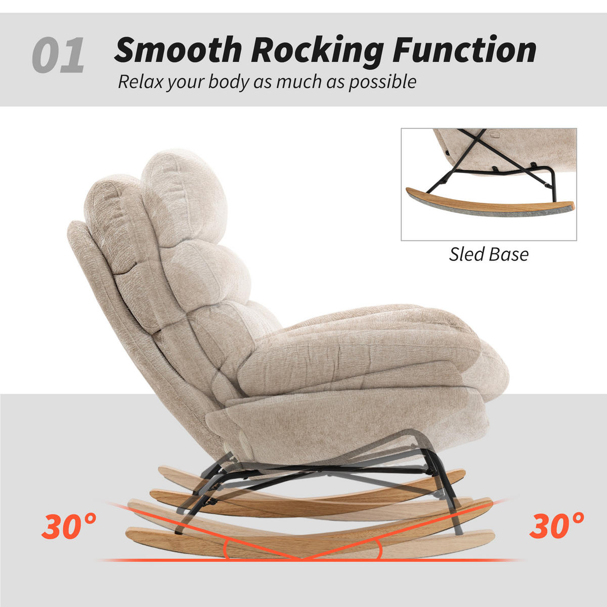 SCHAUKELSTUHL Schaukelsessel Schneidersitz mit Rückenlehne Chenille-Optik - Creme, Textil (80/91/103cm) - HOMCOM