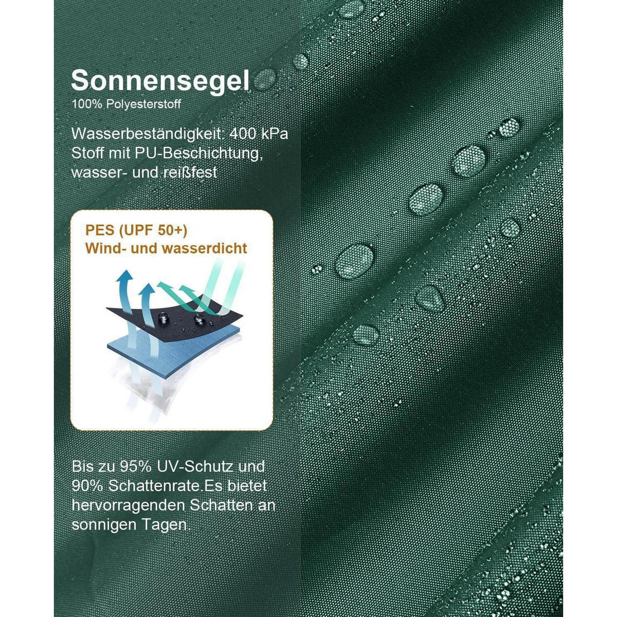 SONNENSEGEL Dreieckig 300 x 300 x 300 cm Wasserdicht PES Polyester Verde - Olivgrün, Textil (30/43cm)