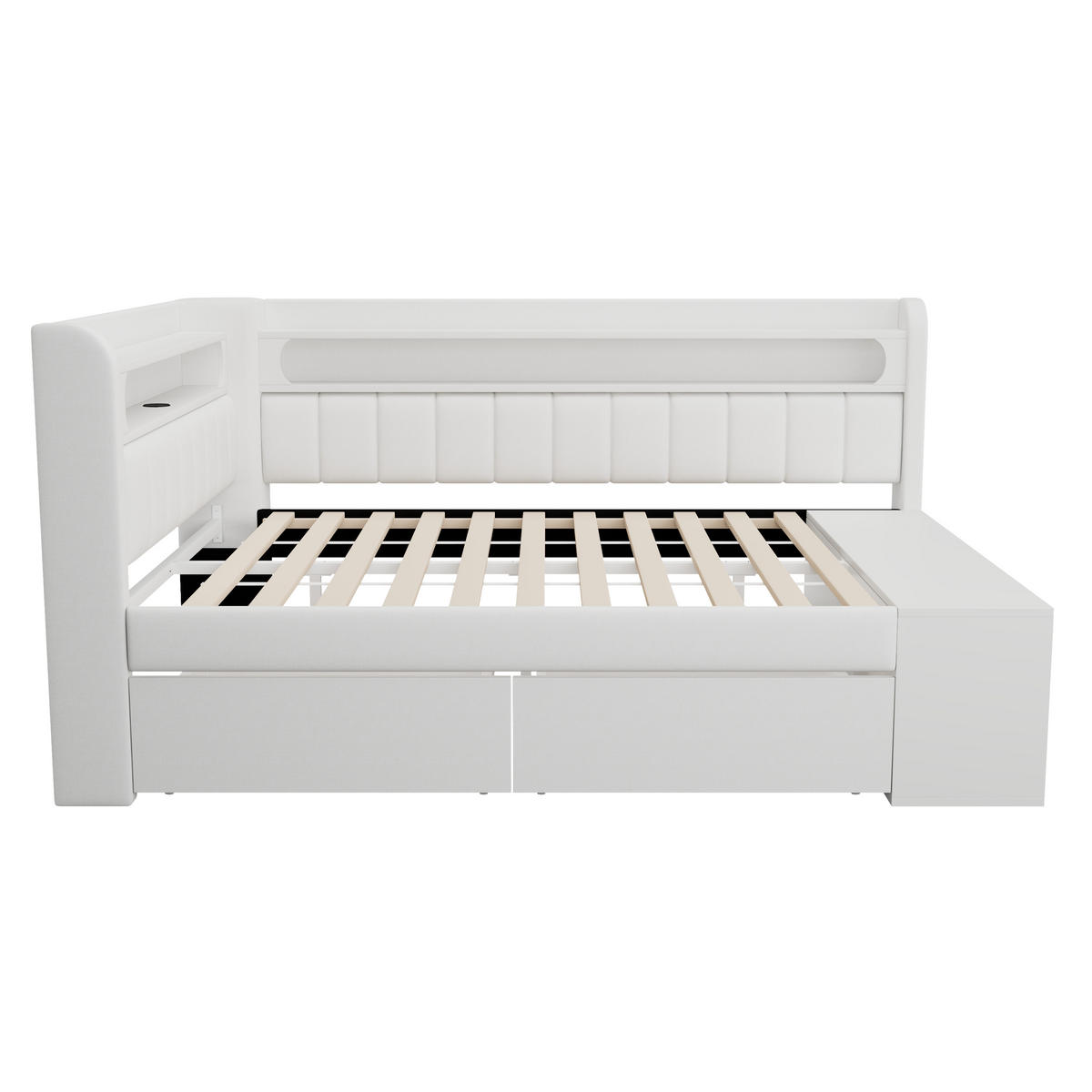 TAGESBETT mit USB und LED 90x200 cm Weiß mit Schuhschrank - Weiß, Holz (90/200cm) - Meubliv