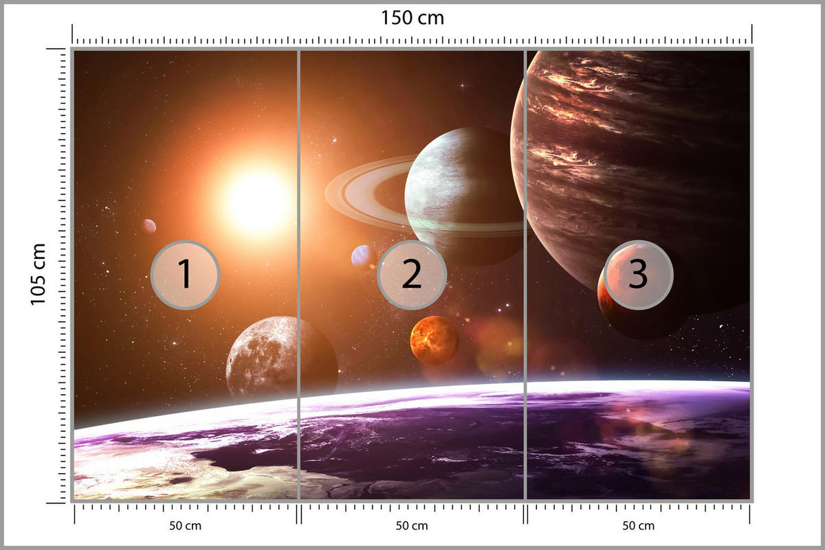 FOTOTAPETE für Büro Sonnensystem Planeten Blick Sterne 150x105 - Gelb/Violett, Papier (150/105cm) - Muralo