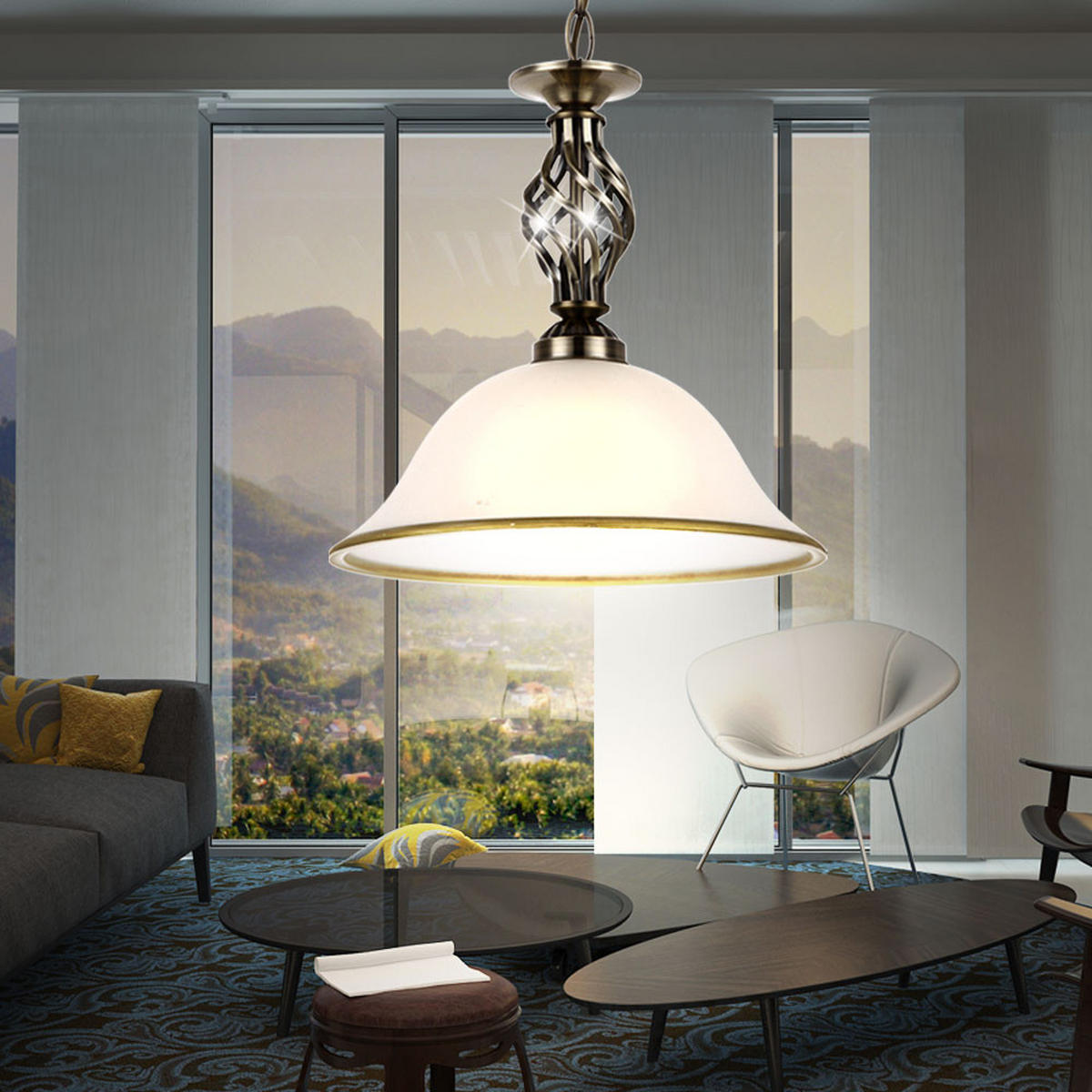 HÄNGELEUCHTE Glas satiniert Messing - Messingfarben, Glas (30/30/120cm) - Globo Lighting