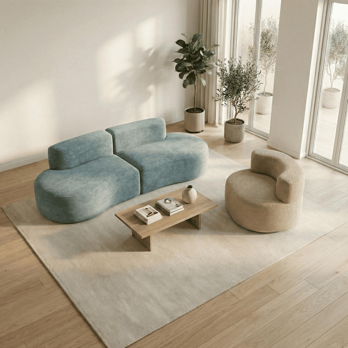 SITZGARNITUR Lounge Sofa und Sessel Salbei und Sand - Salbeigrün/Beige, Textil (240/75/102cm) - COCO Living